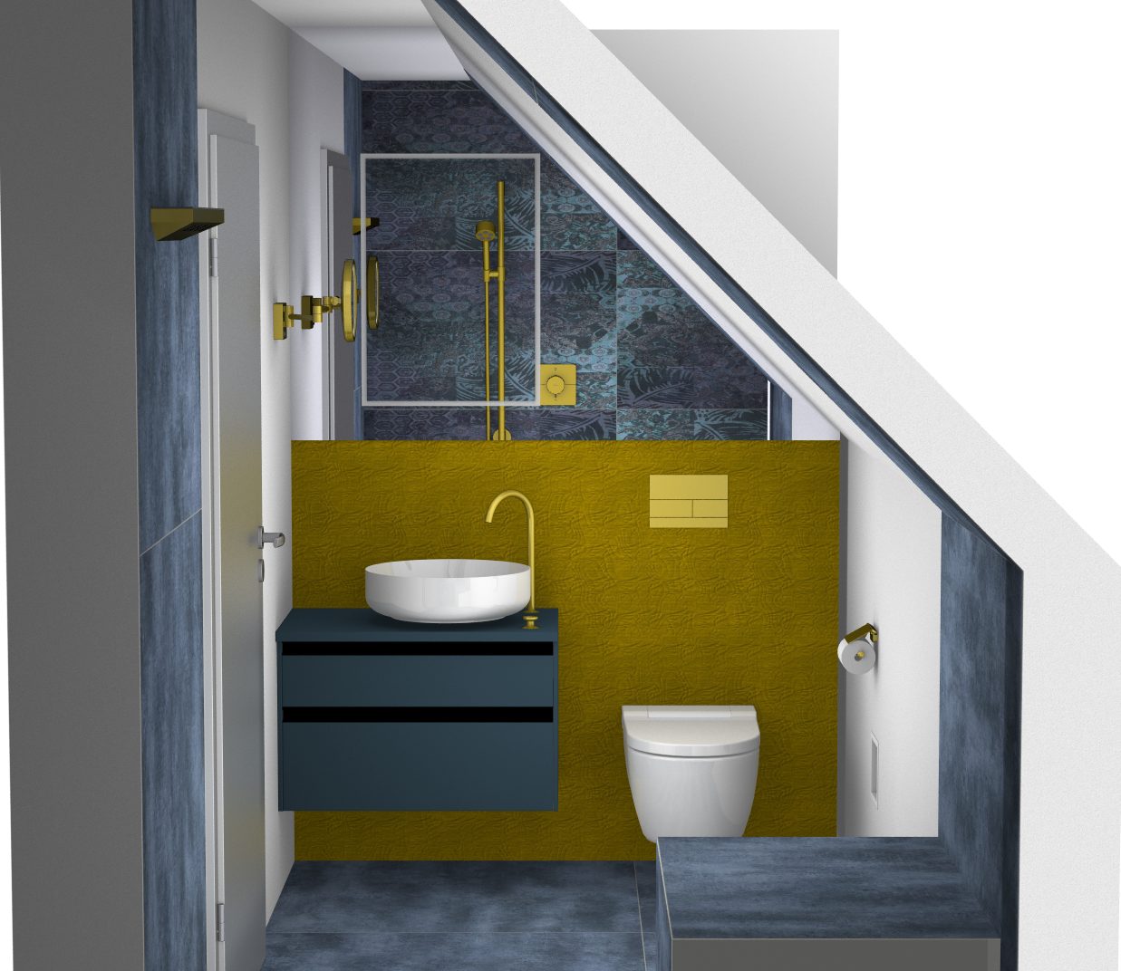 3D-Visualisierung einer geplanten Dusche bei der Badplanung